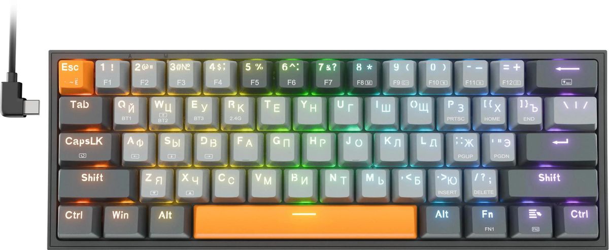 Клавиатура Redragon Fizz Pro,  USB, Bluetooth/Радиоканал, серый оранжевый [72601]